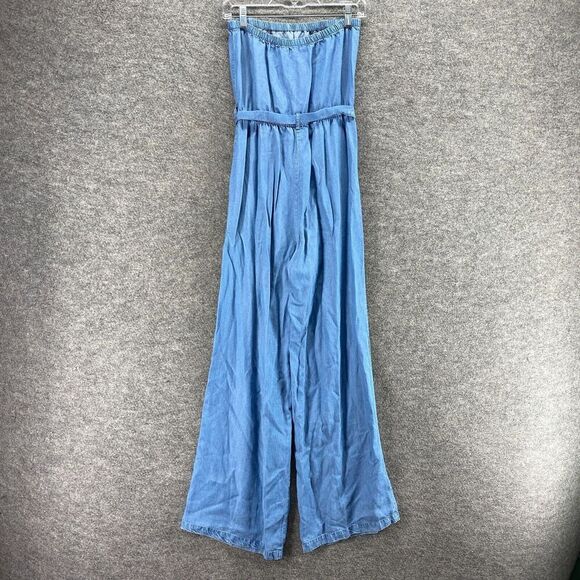 5/$45Forever 21 Jumpsuit Women S Small Blue Strapless Drawstring Belted Straight - Picture 2 of 7